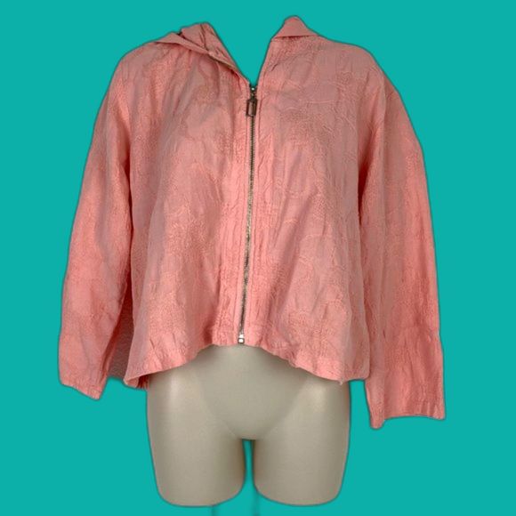 Produce Company Pink Cropped Lightweight Hooded Laundered Cotton Jacket Sz M - Picture 1 of 8